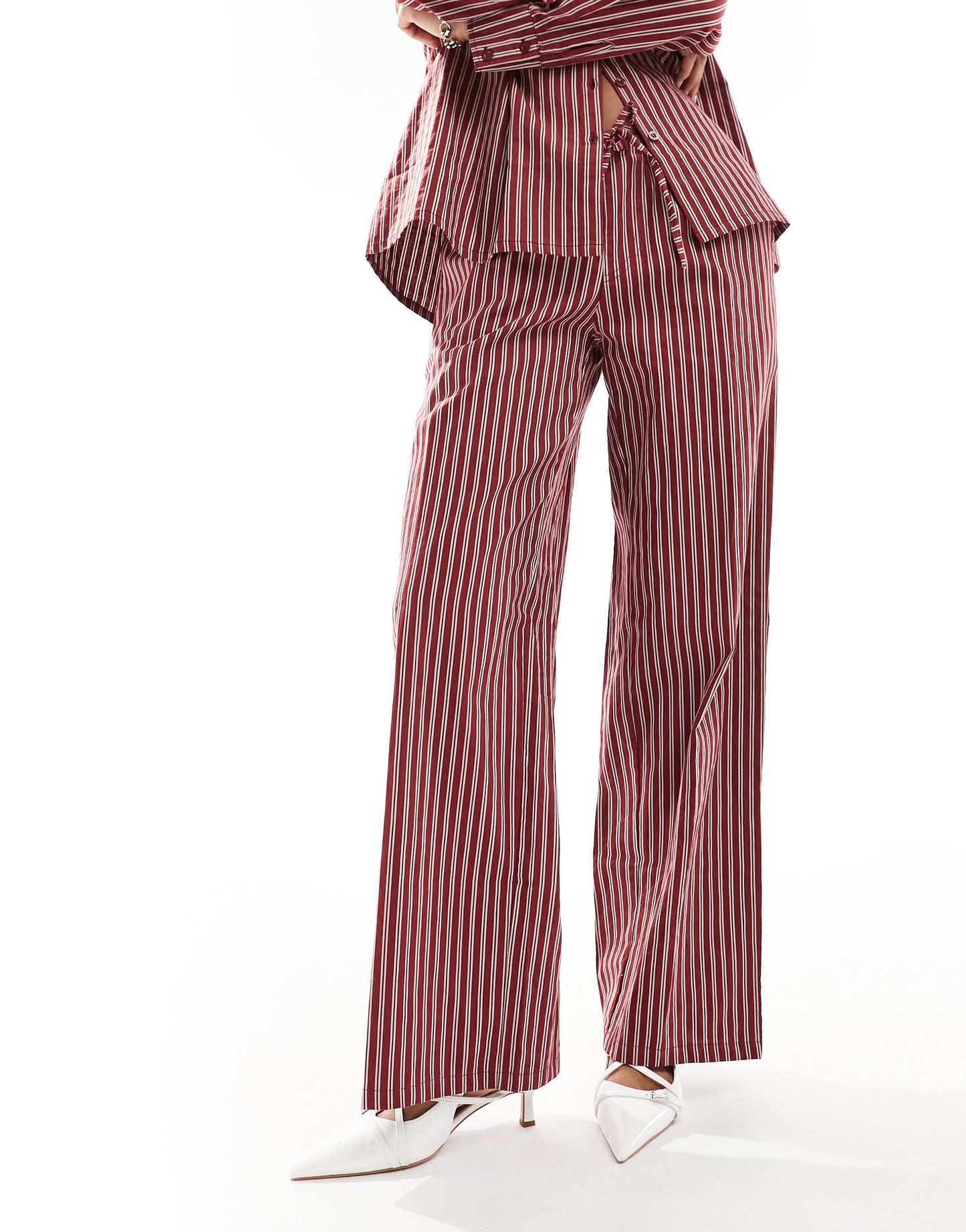 Motel lirura striped low rise trouser in burgundy
