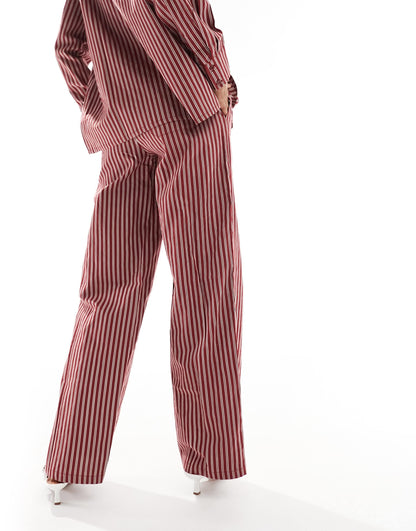Motel lirura striped low rise trouser in burgundy