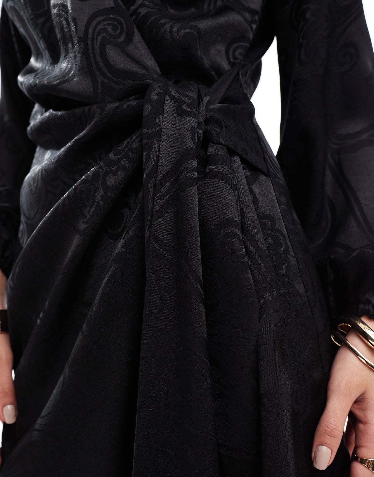 Never Fully Dressed Vienna satin wrap mini dress in black