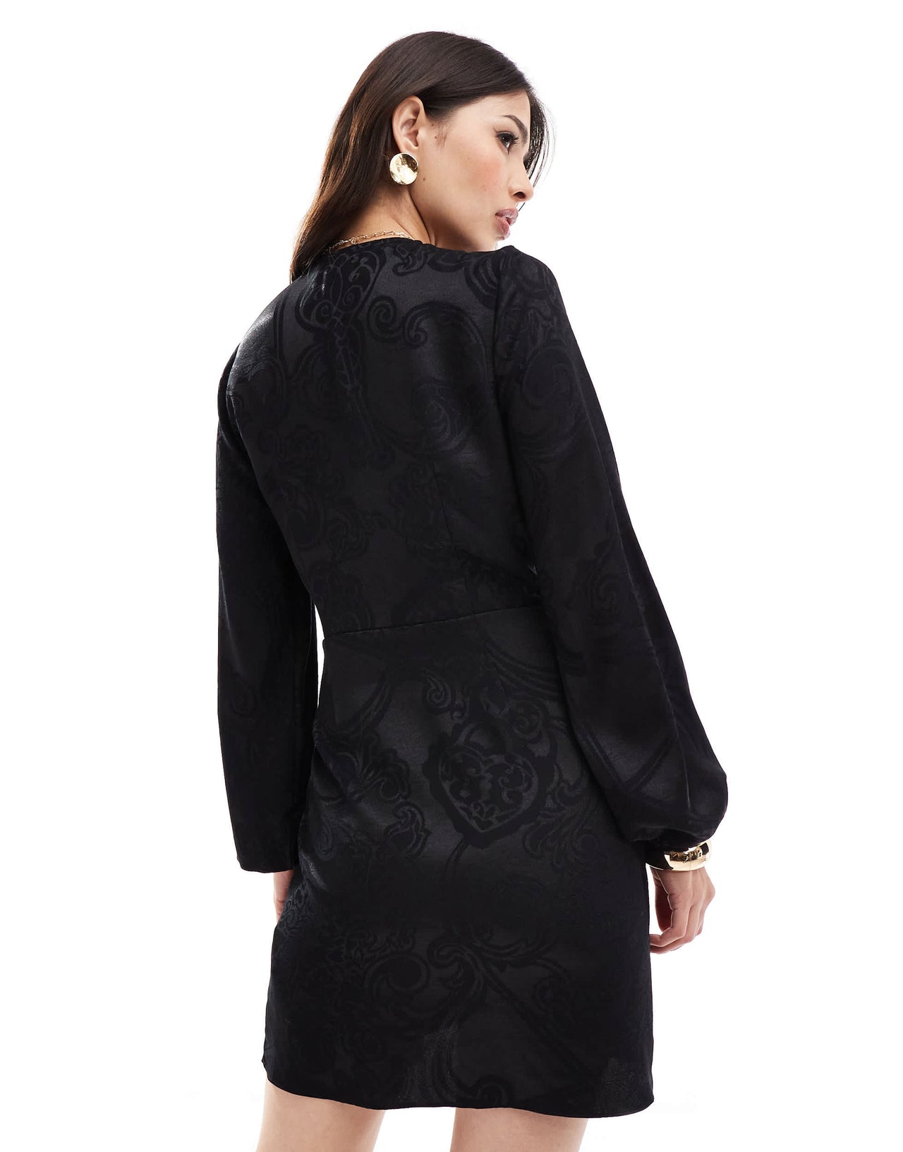 Never Fully Dressed Vienna satin wrap mini dress in black