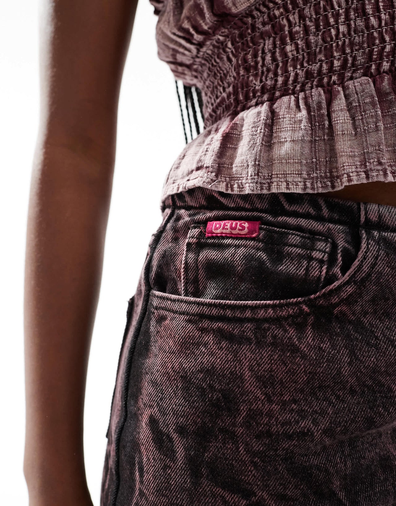 Deus Ex Machina X ASOS exclusive acid wash denim maxi skirt in brown