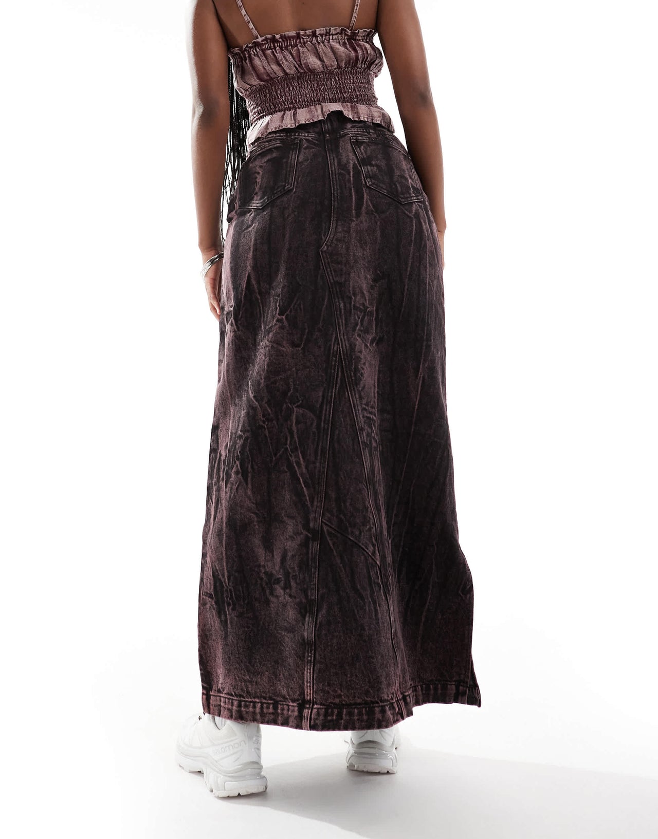 Deus Ex Machina X ASOS exclusive acid wash denim maxi skirt in brown