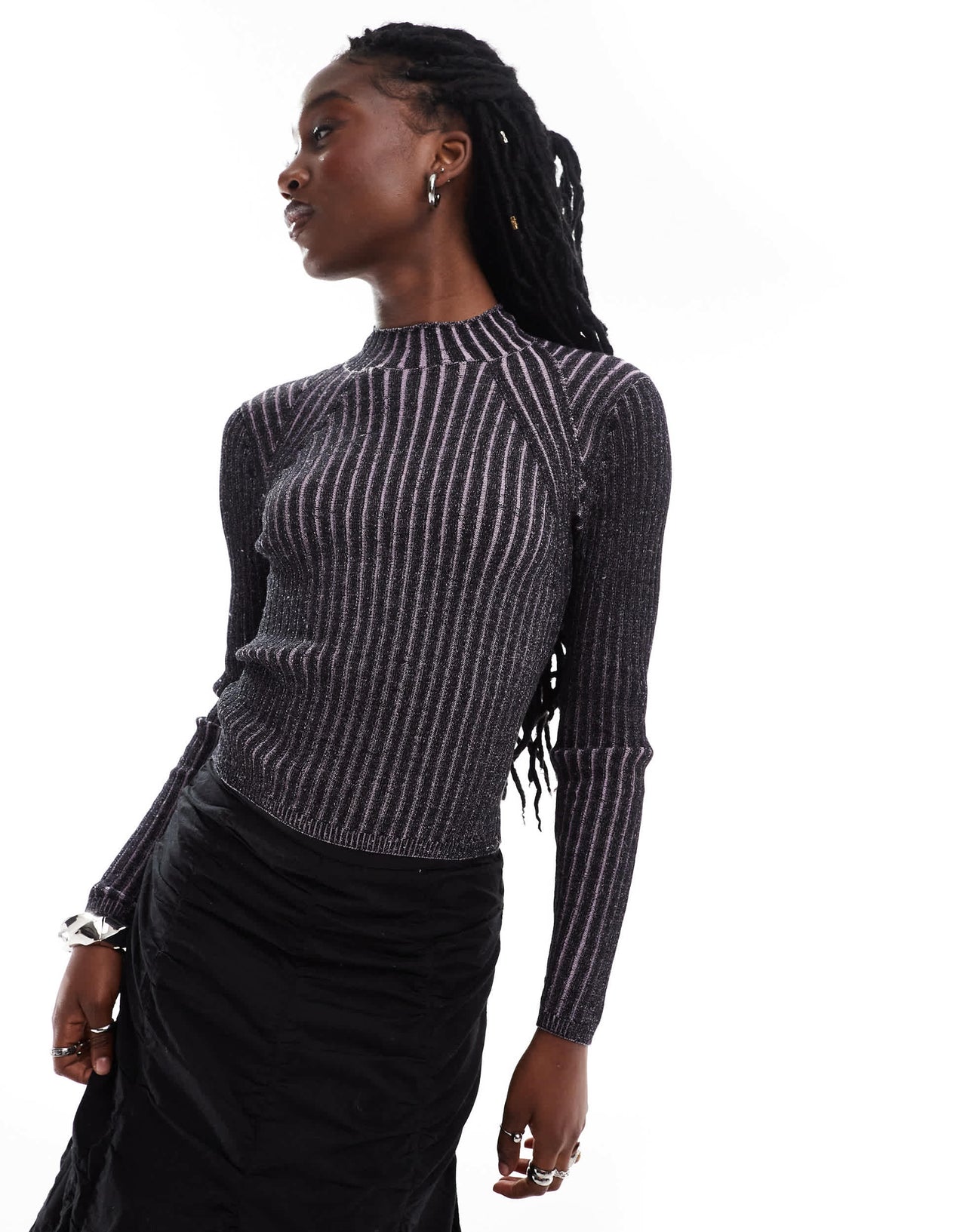 Monki long sleeve knitted two tone top in black and pink