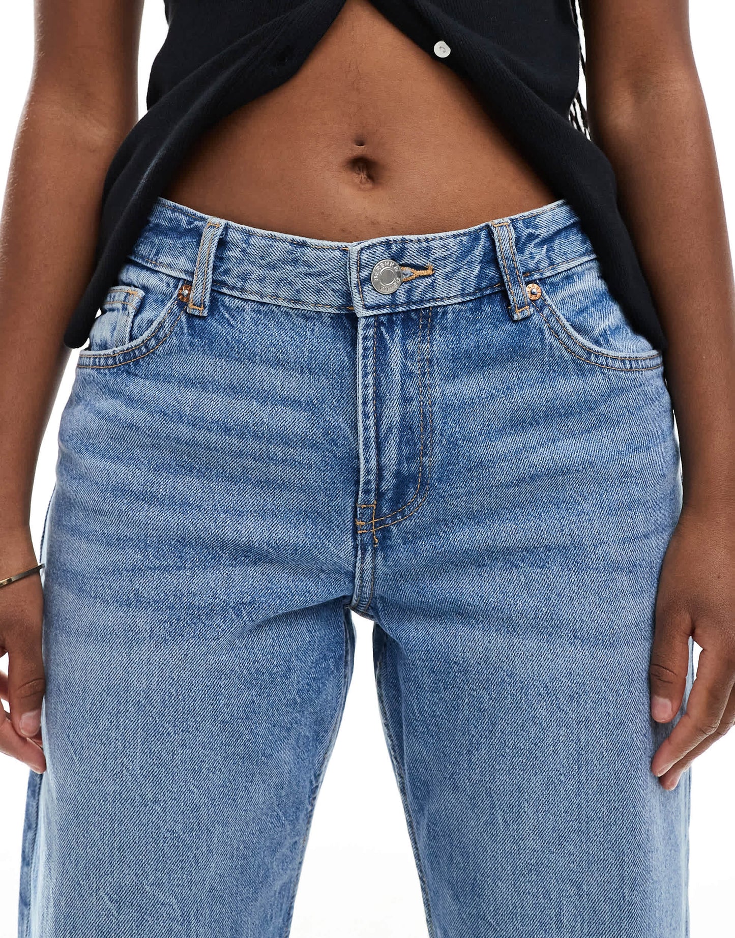 Bershka straight leg jeans in mid wash