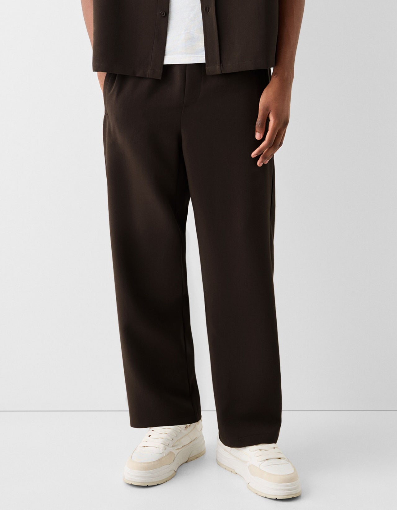 Bershka wide leg tailored trouser in brown
