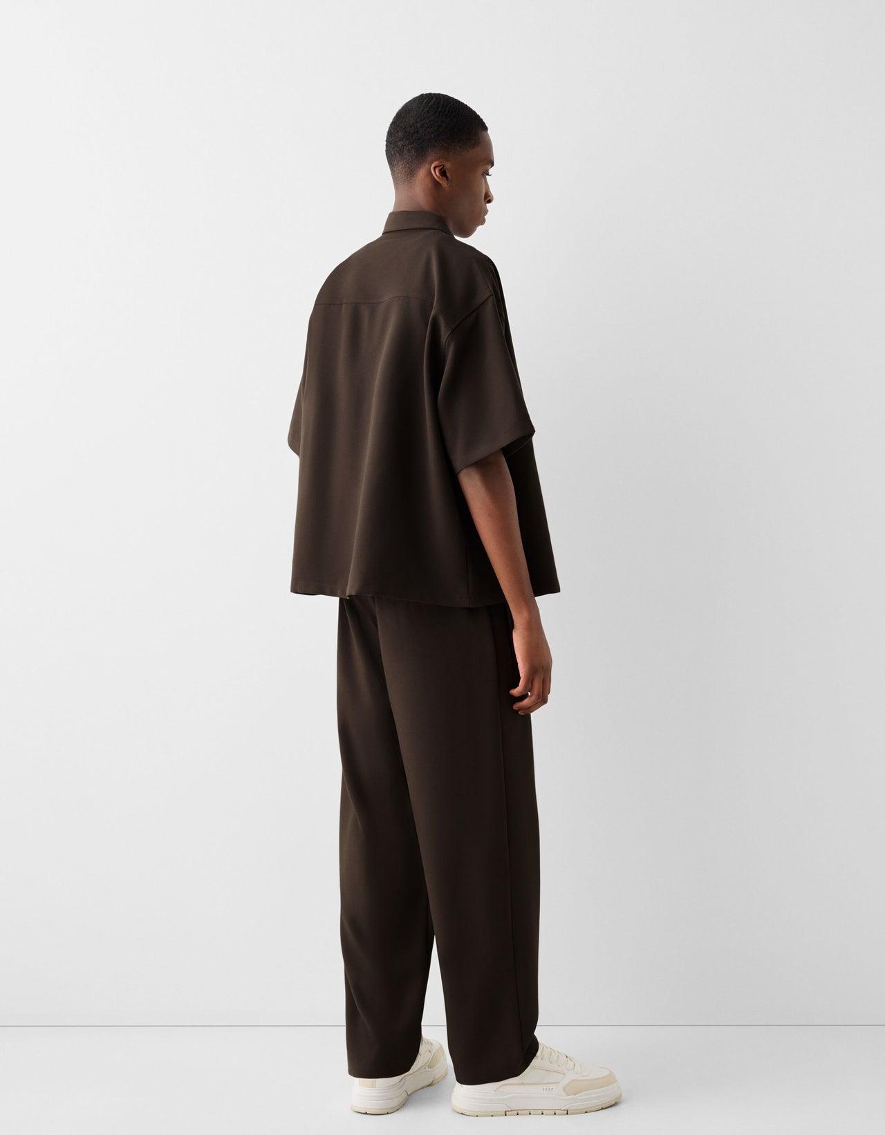 Bershka wide leg tailored trouser in brown