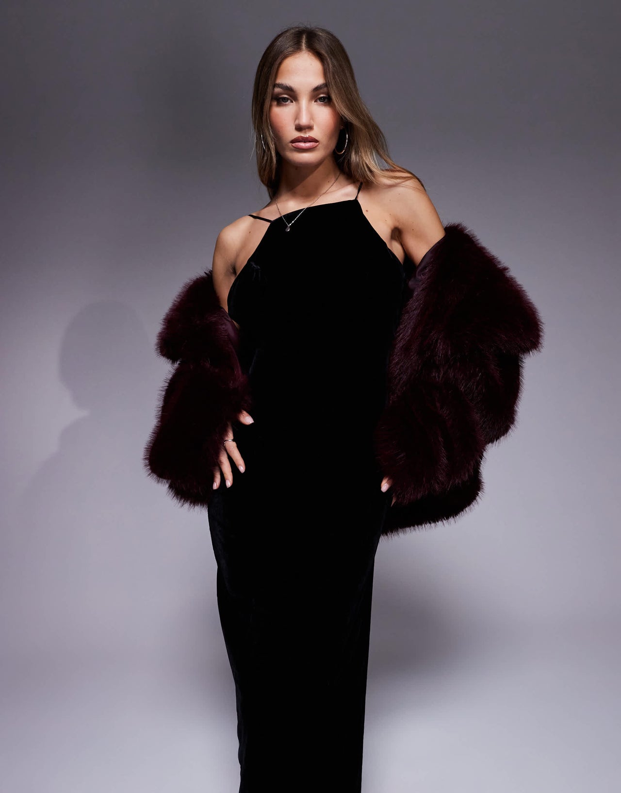 ASOS DESIGN square neck velvet maxi dress with tie detail in black