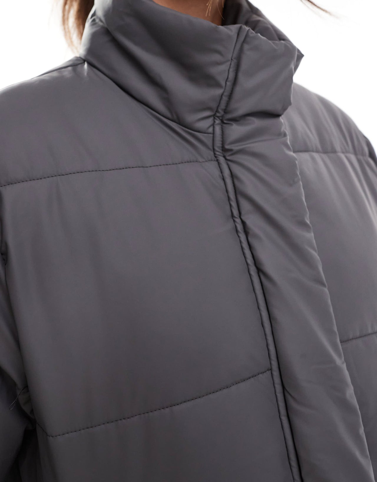 Pieces padded puffer coat with high neck in grey