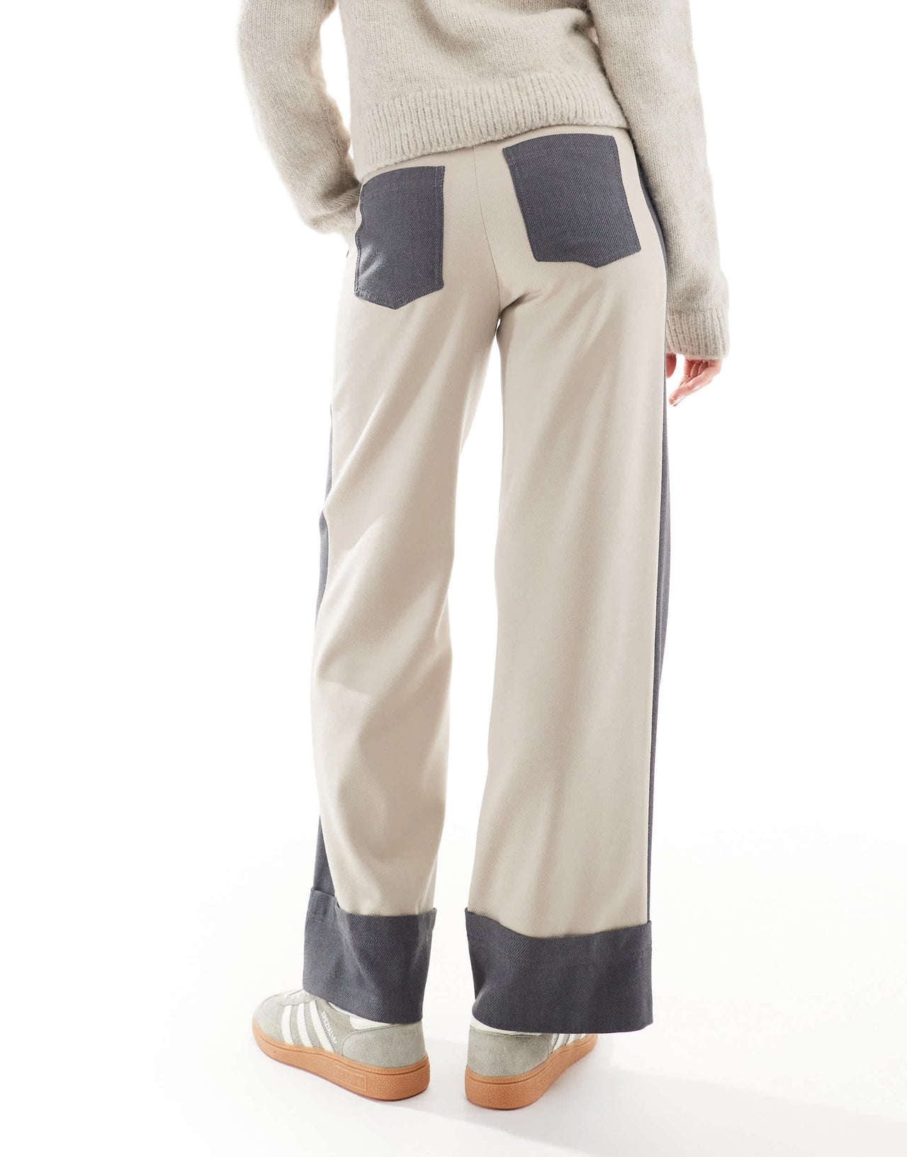 ASOS DESIGN contrast panel turn up trousers in camel