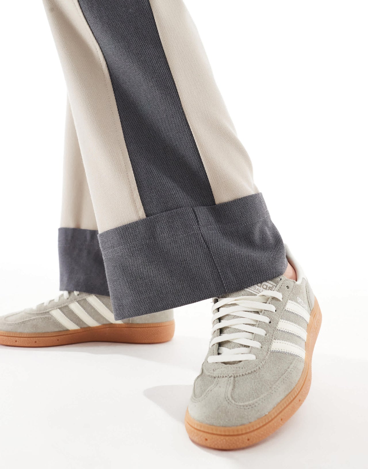 ASOS DESIGN contrast panel turn up trousers in camel