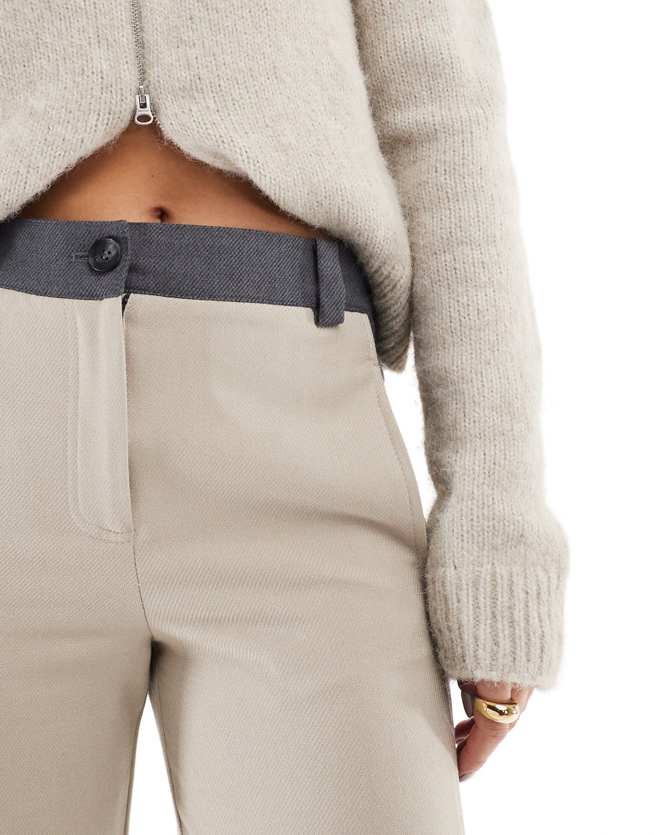 ASOS DESIGN contrast panel turn up trousers in camel