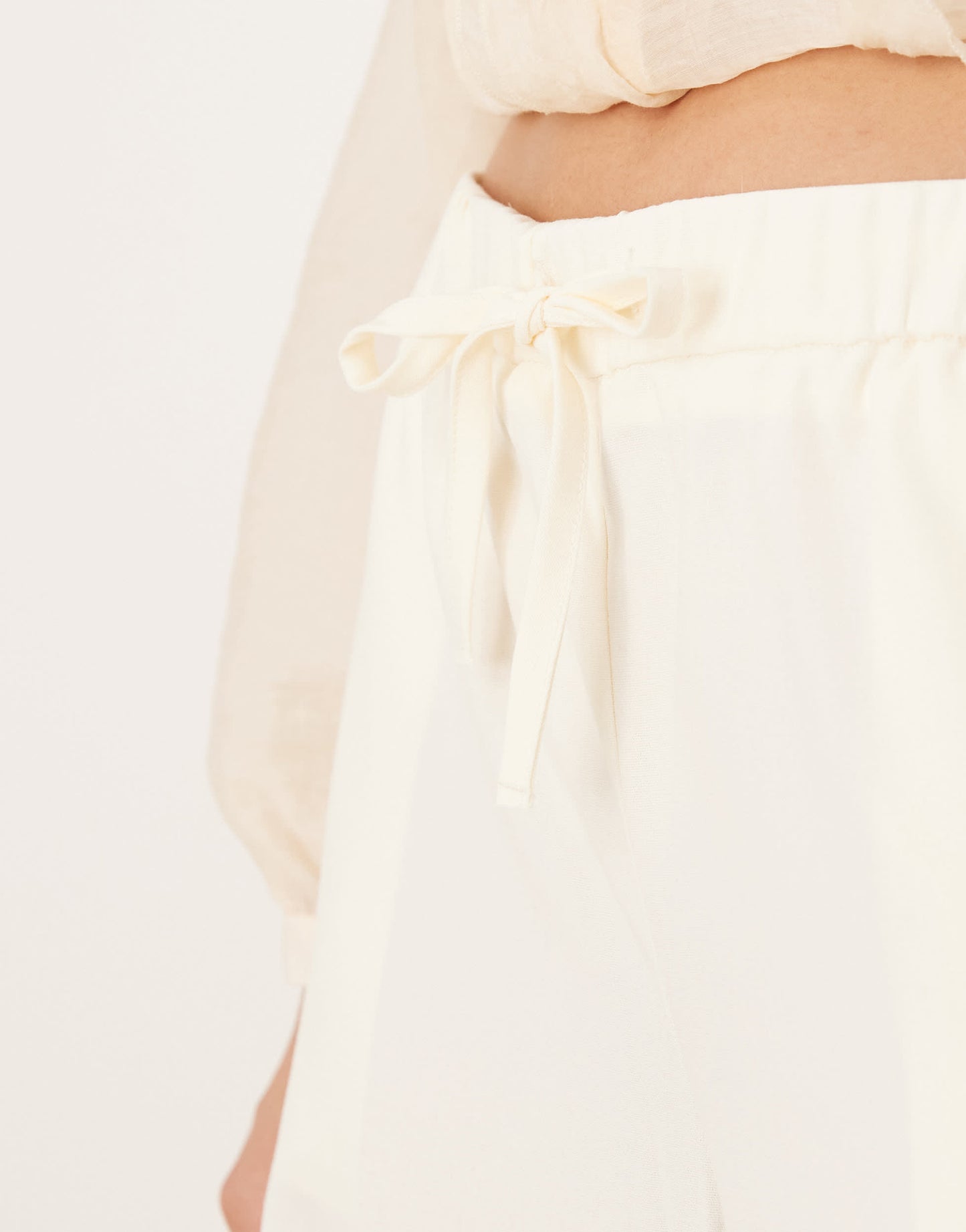 Pimkie drawstring tie waist wide leg trousers in ecru