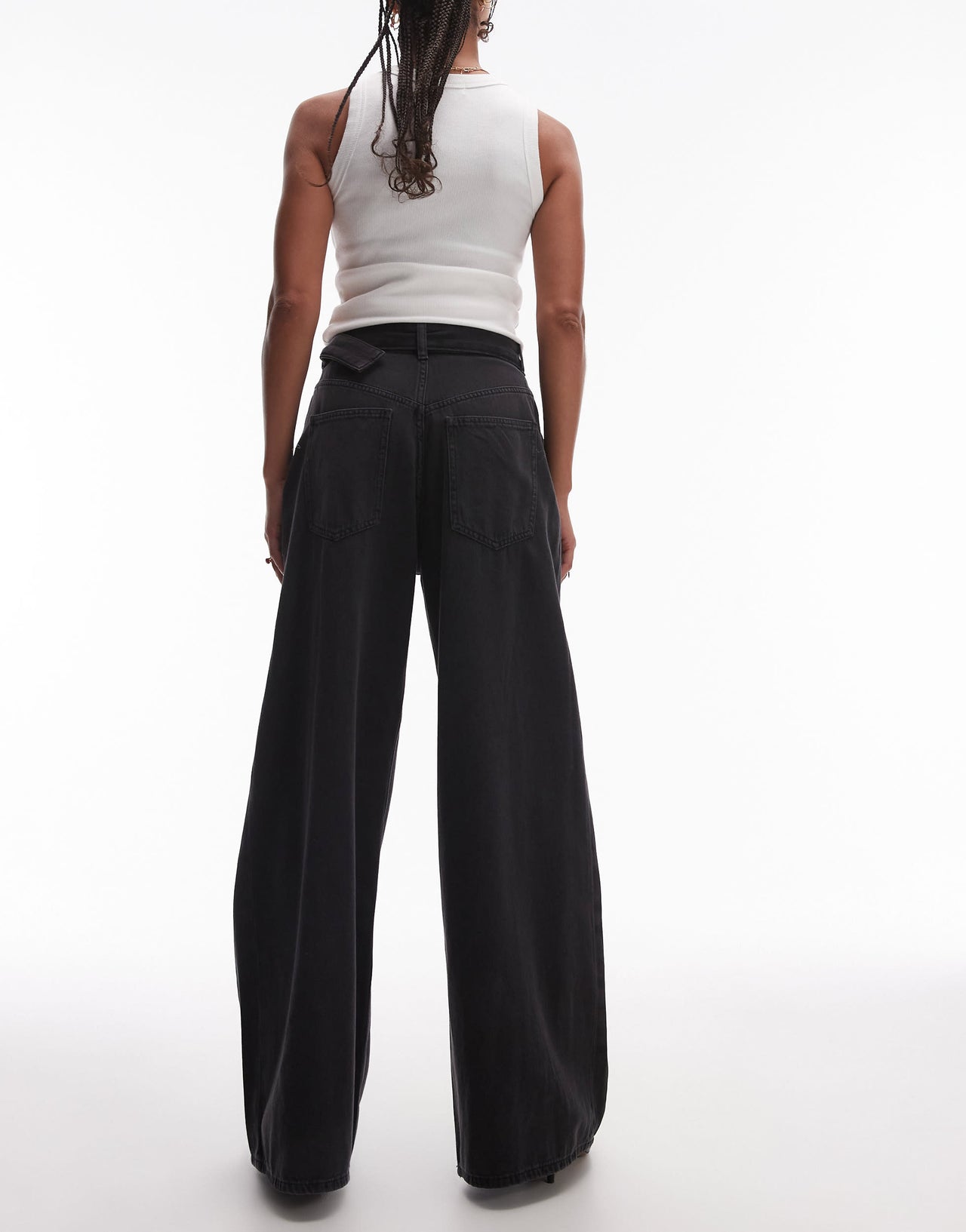 & Other Stories belted wide jean jeans with front seam detail in black