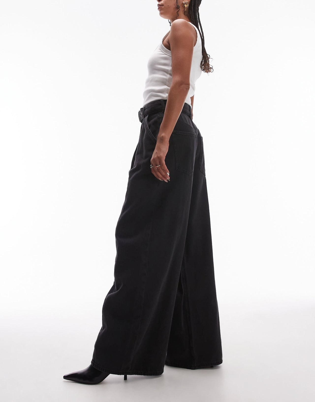 & Other Stories belted wide jean jeans with front seam detail in black