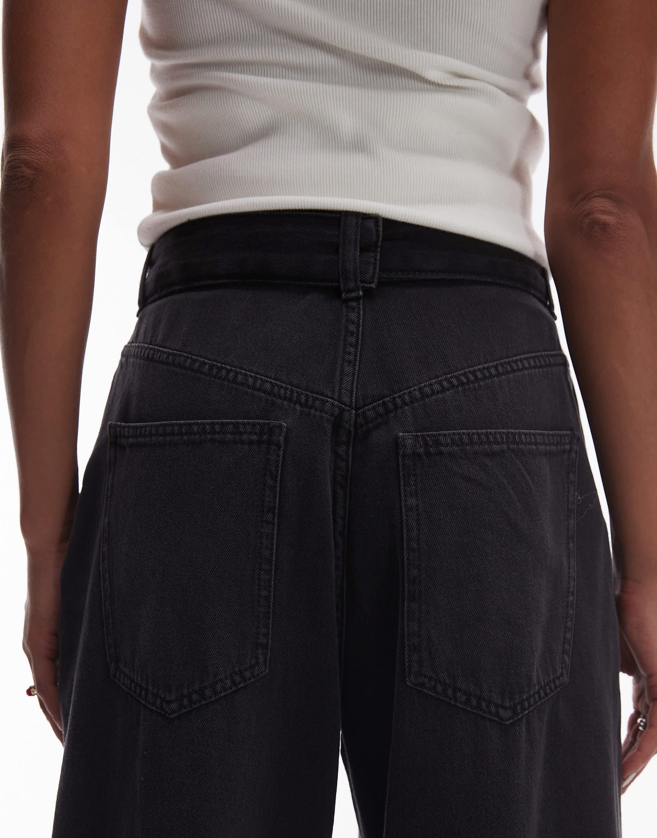 & Other Stories belted wide jean jeans with front seam detail in black