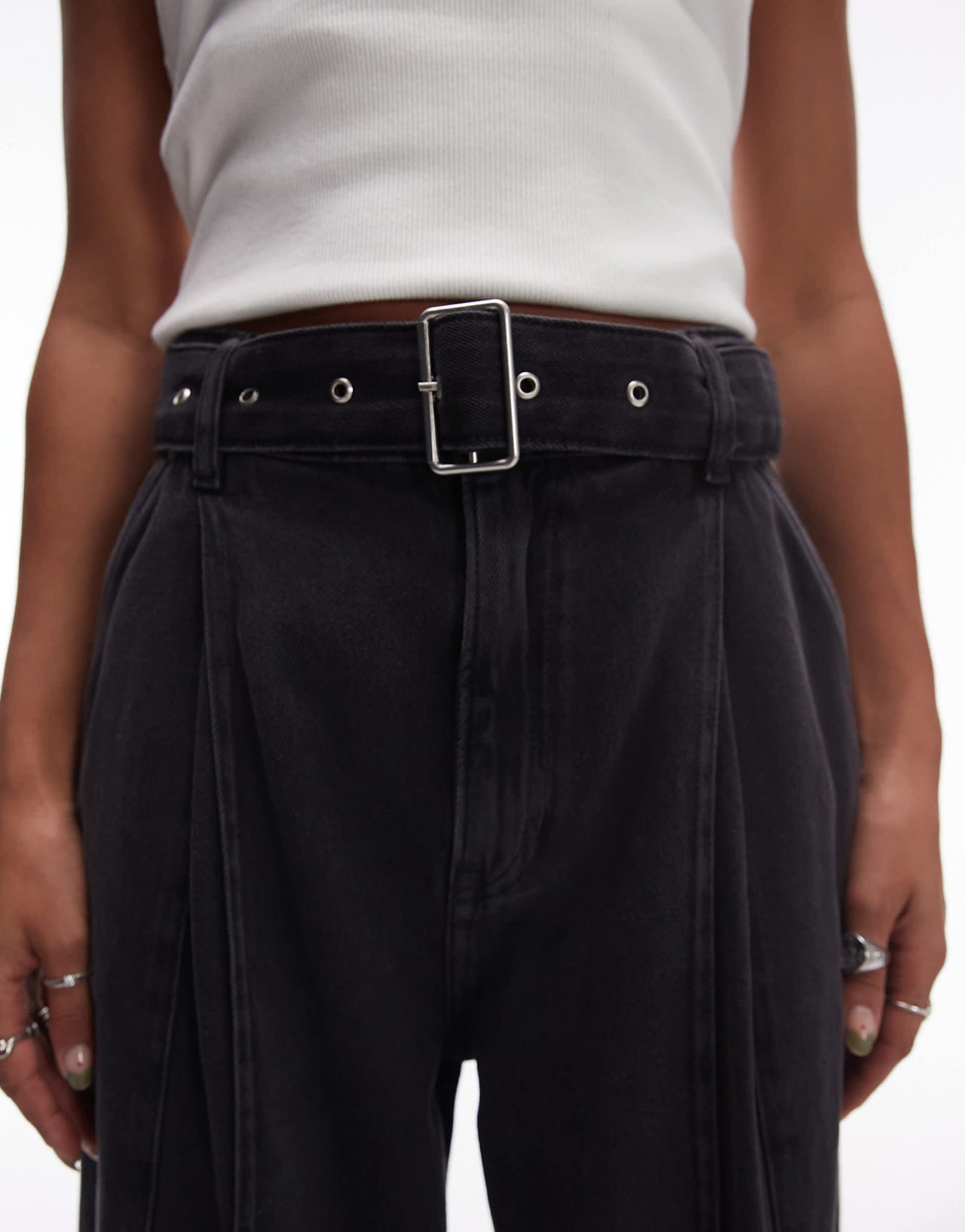 & Other Stories belted wide jean jeans with front seam detail in black