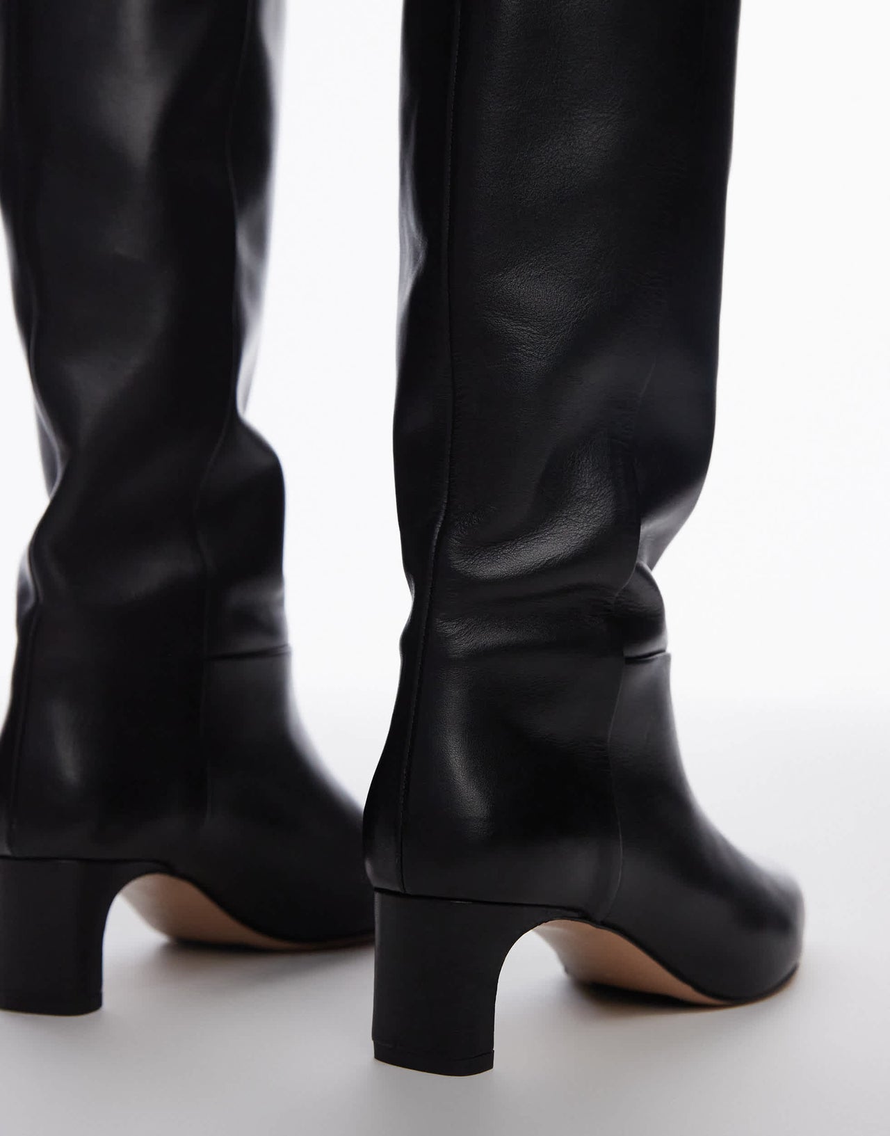 & Other Stories leather pointed toe kitten heel high leg boots in black