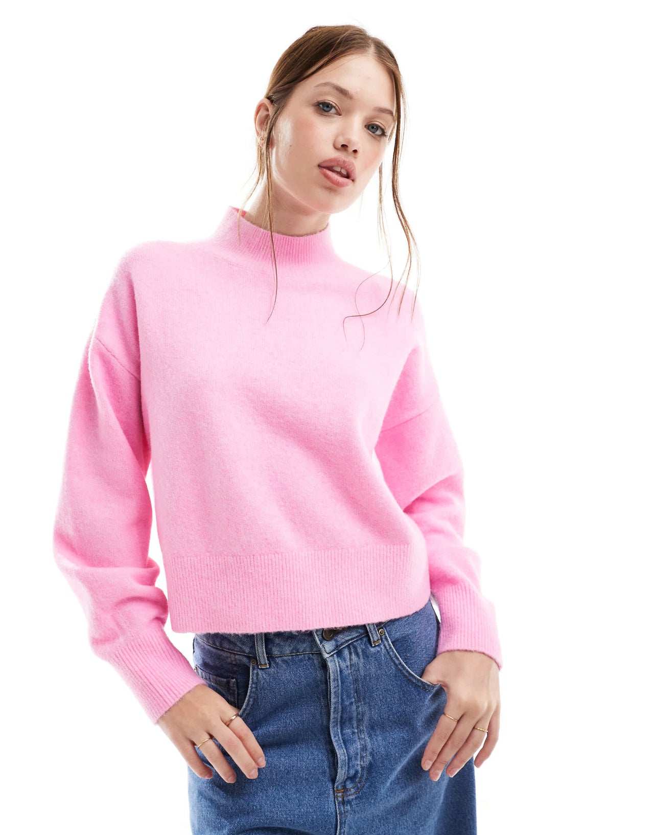 & Other Stories mock neck jumper in pink