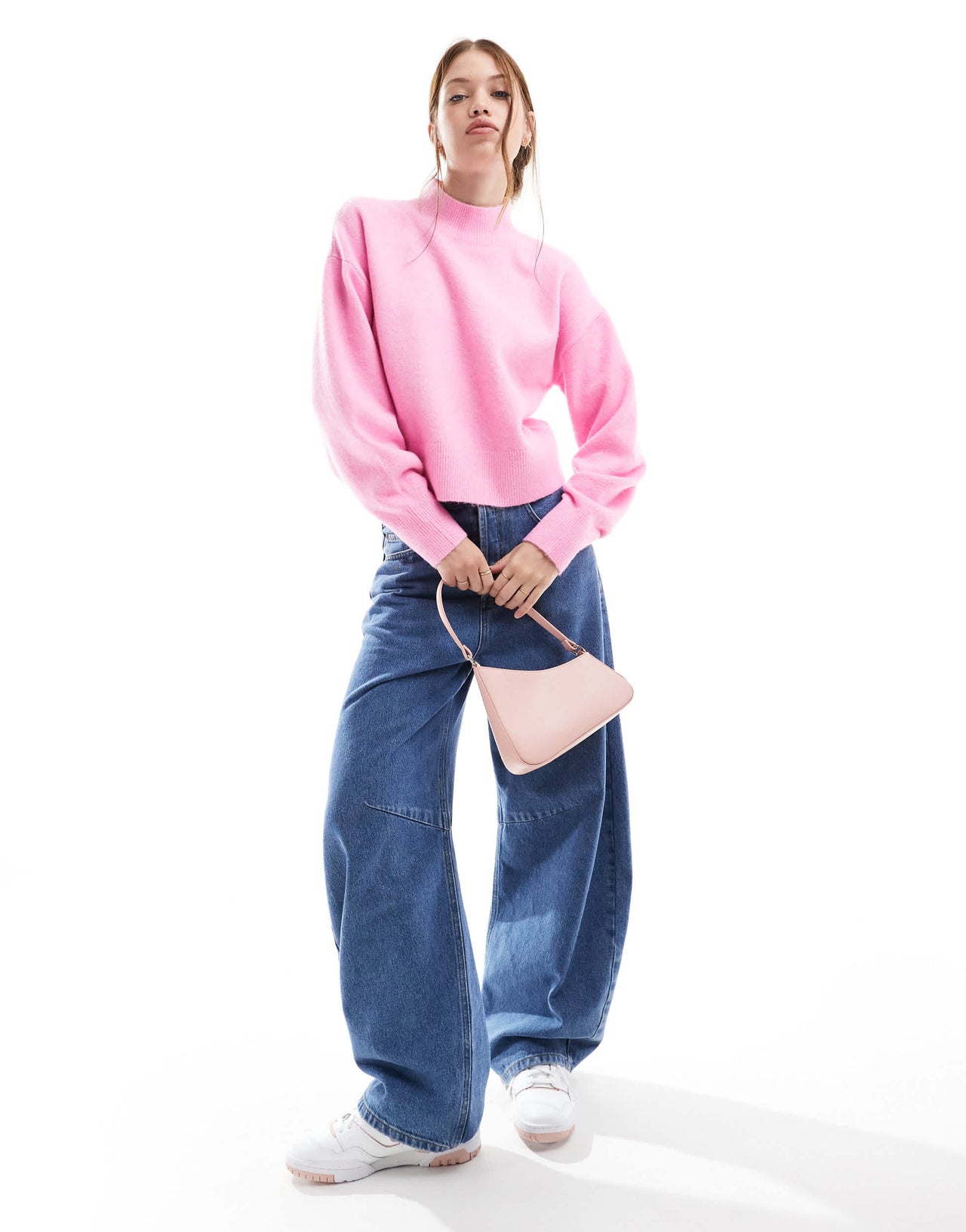 & Other Stories mock neck jumper in pink