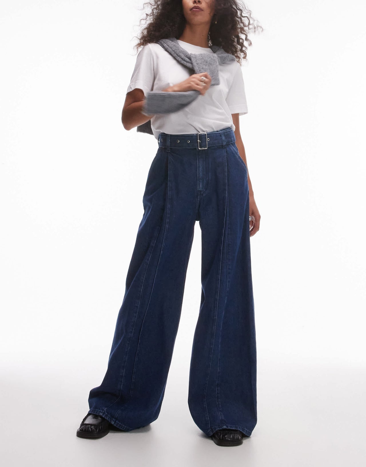 & Other Stories belted wide jean jeans with front seam detail in blue