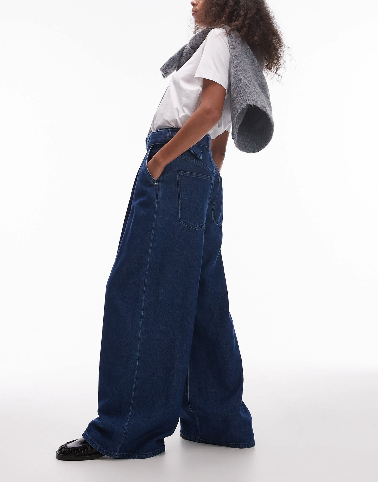 & Other Stories belted wide jean jeans with front seam detail in blue