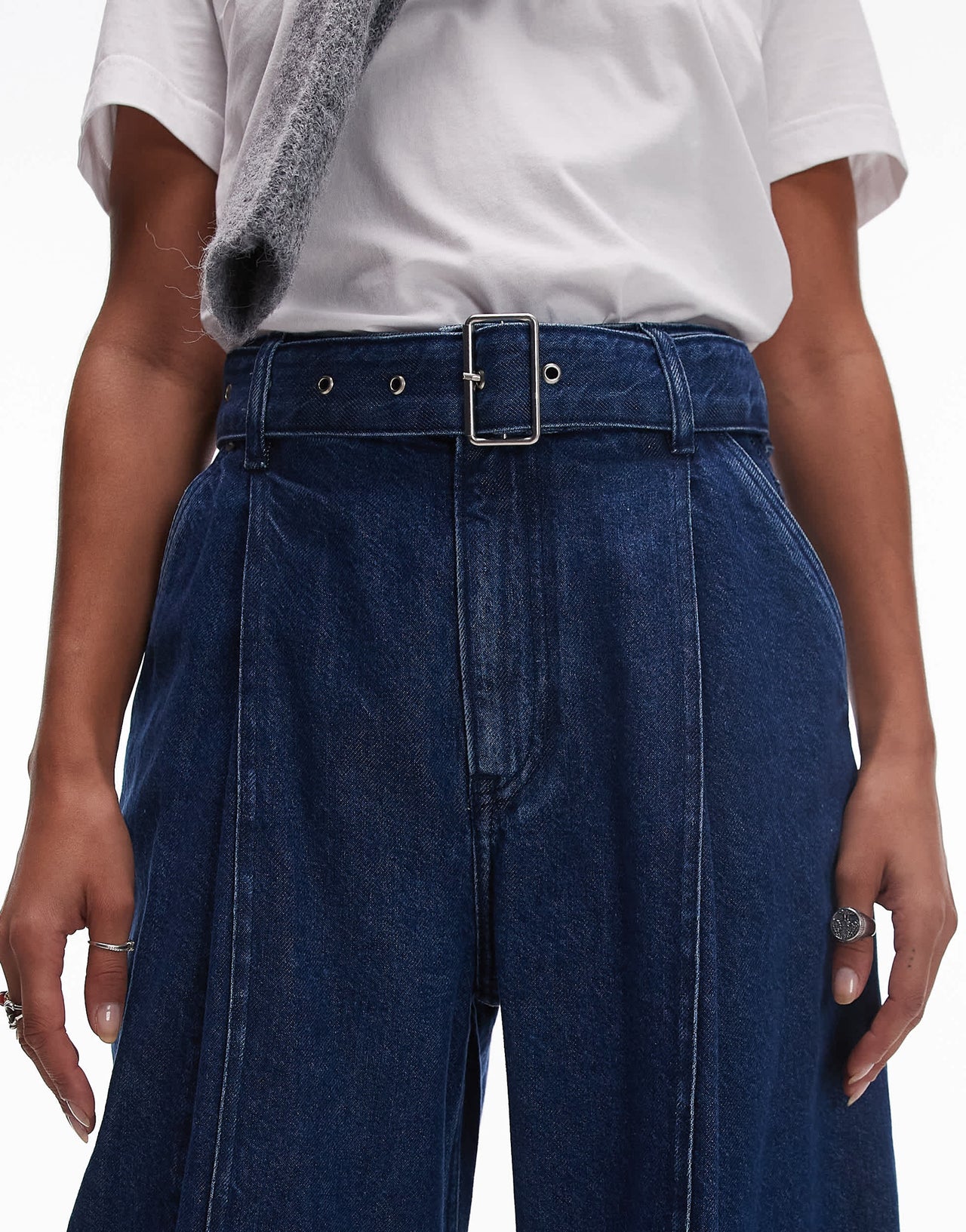 & Other Stories belted wide jean jeans with front seam detail in blue