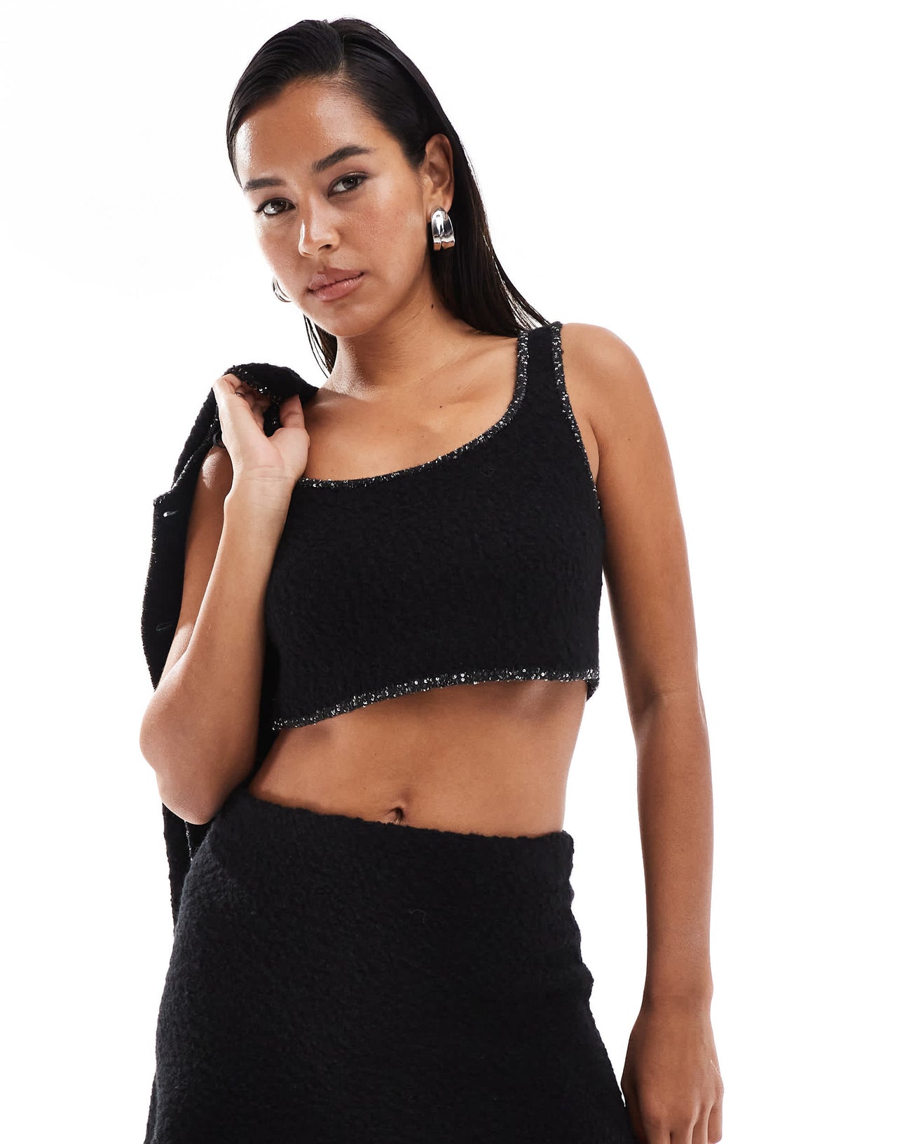 & Other Stories co-ord wool blend knitted boucle bralette in black