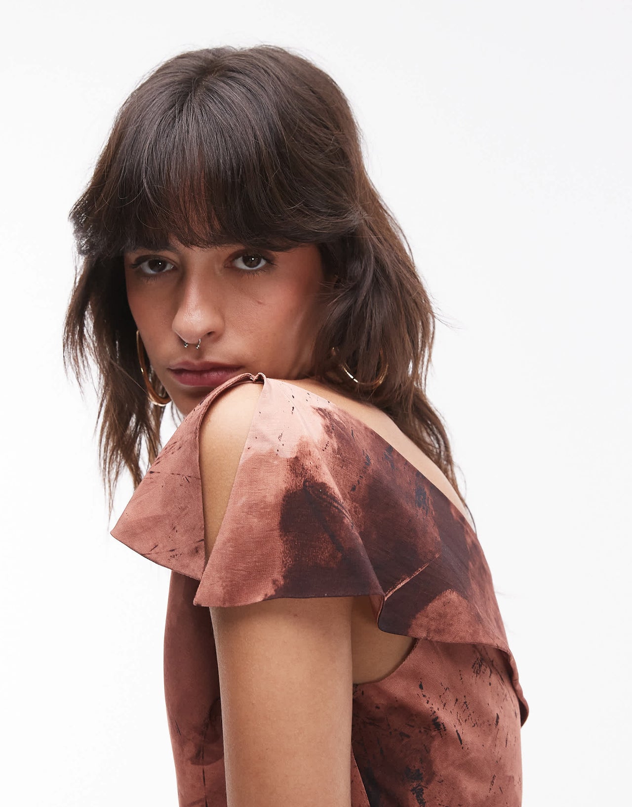 Topshop asymmetric neck bias cut midi in mineral print