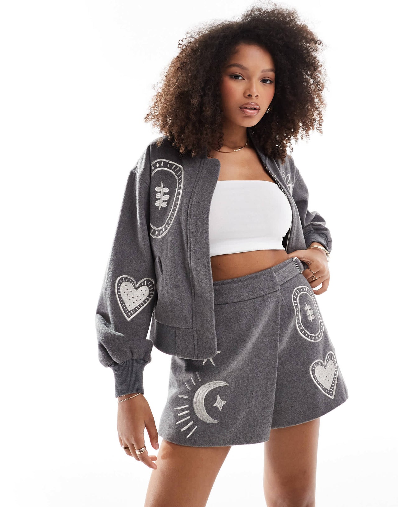 Never Fully Dressed embroidered skort co-ord in grey