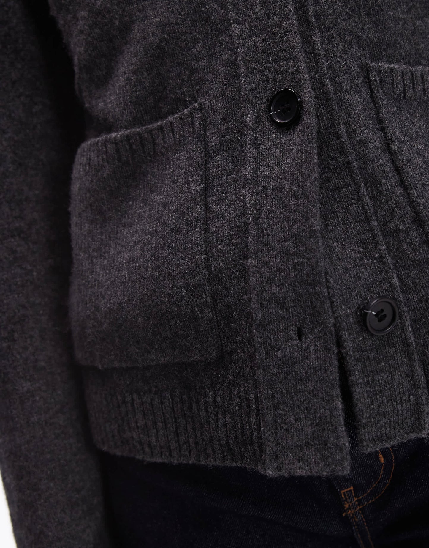 ARKET textured yarn wool cardigan with v-neck and front pockets in dark grey
