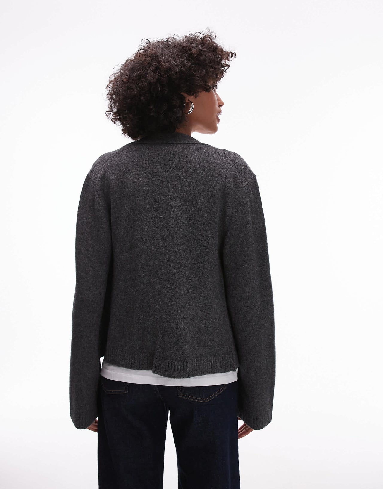 ARKET textured yarn wool cardigan with v-neck and front pockets in dark grey