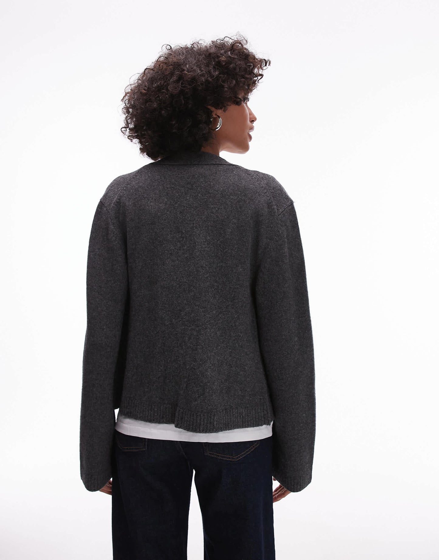 ARKET textured yarn wool cardigan with v-neck and front pockets in dark grey