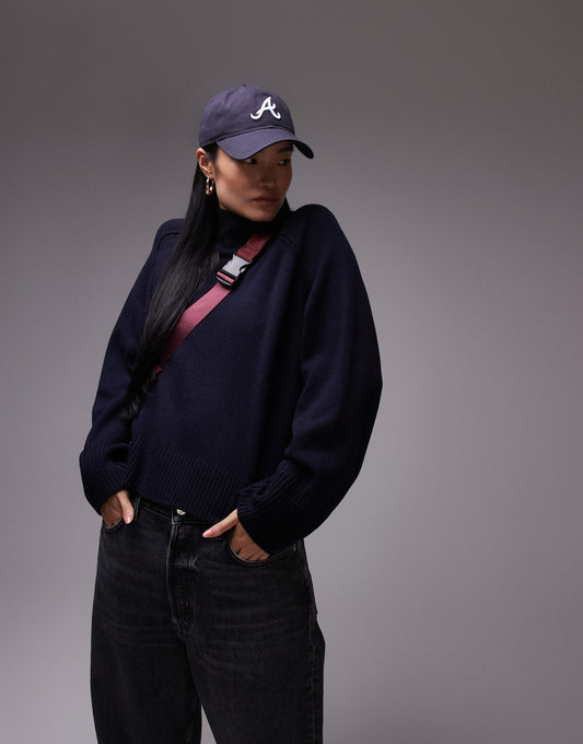 ARKET wool sweater with high neck and deep cuffs in navy blue