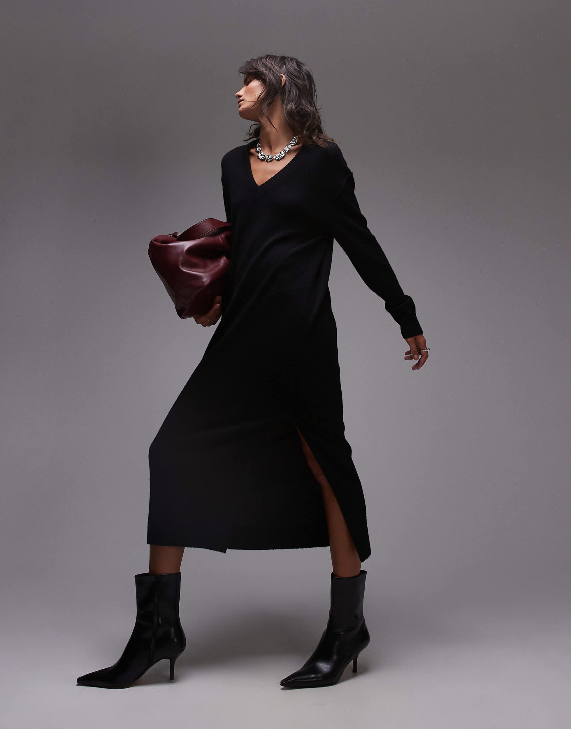 ARKET oversized knitted midaxi dress with side splits in black