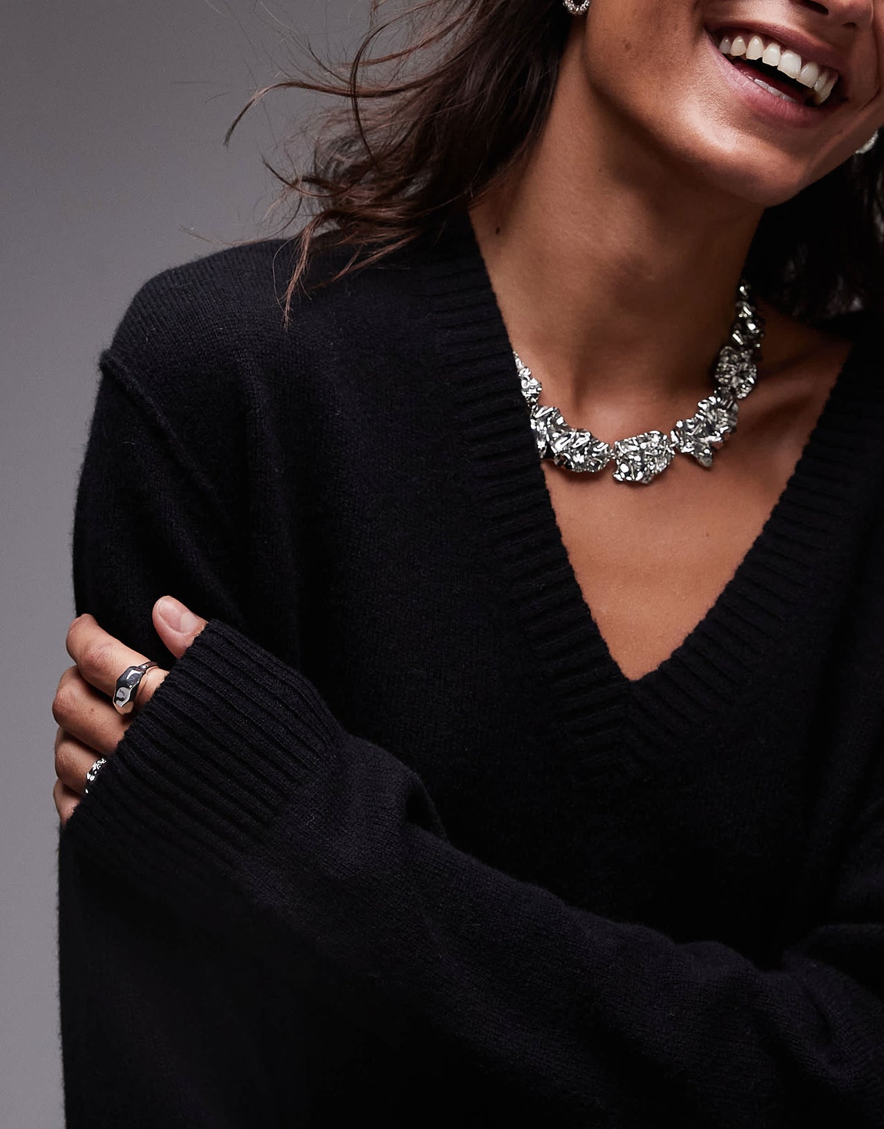 ARKET oversized knitted midaxi dress with side splits in black