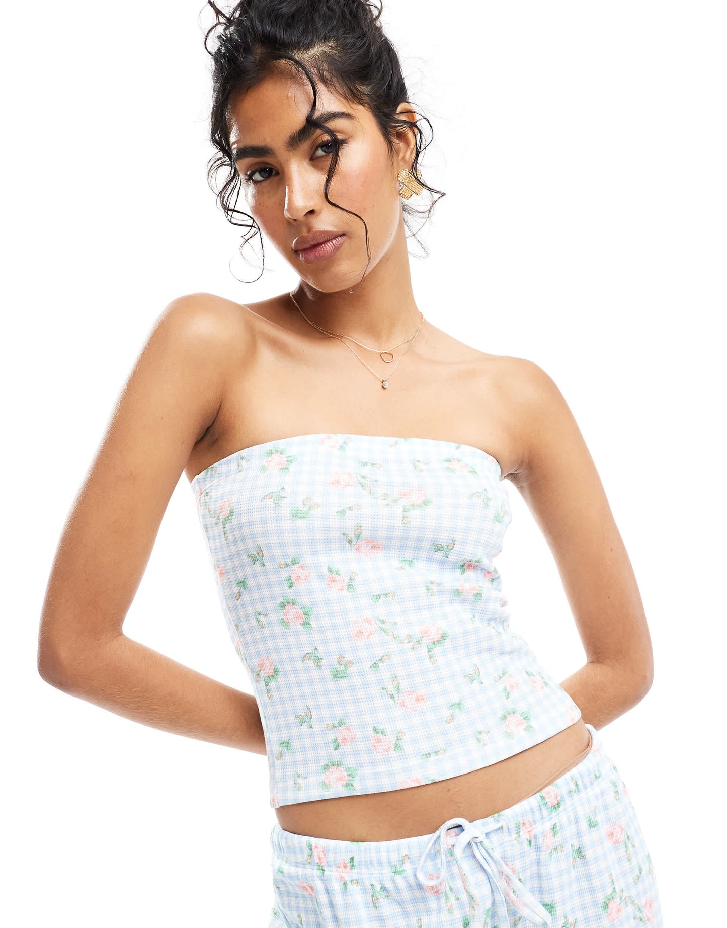 ASOS DESIGN bandeau co-ord in floral gingham print