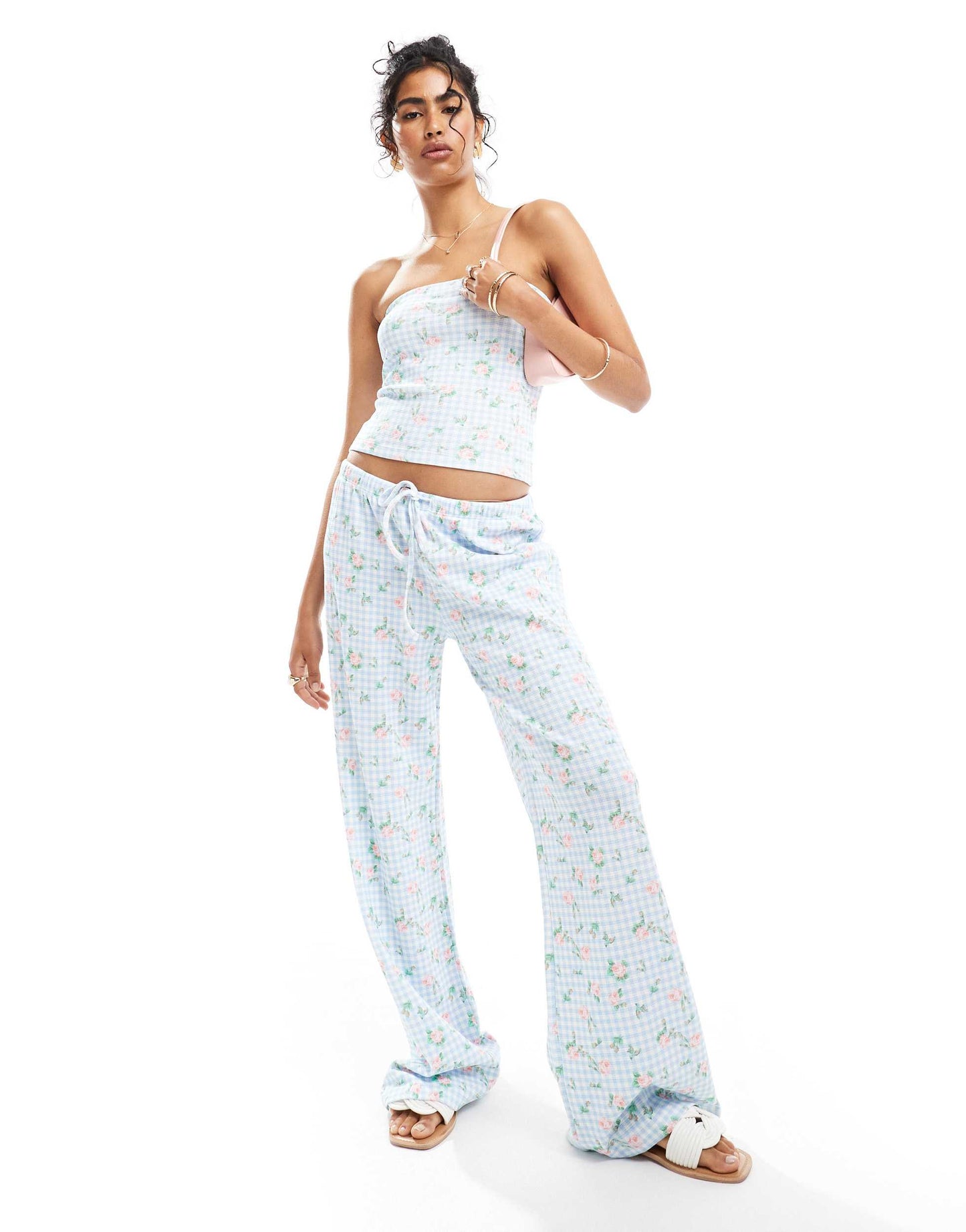 ASOS DESIGN bandeau co-ord in floral gingham print