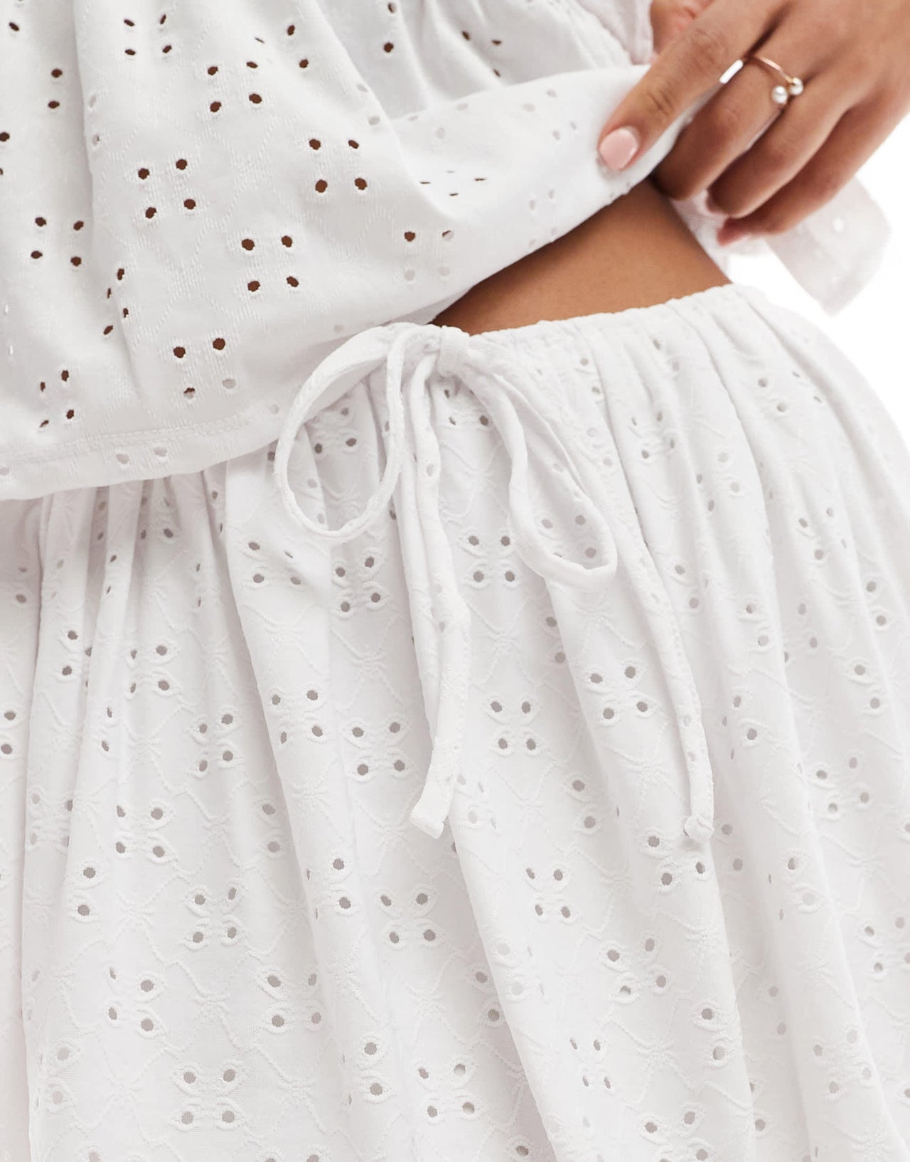 ASOS DESIGN broderie puff ball skirt co-ord n white