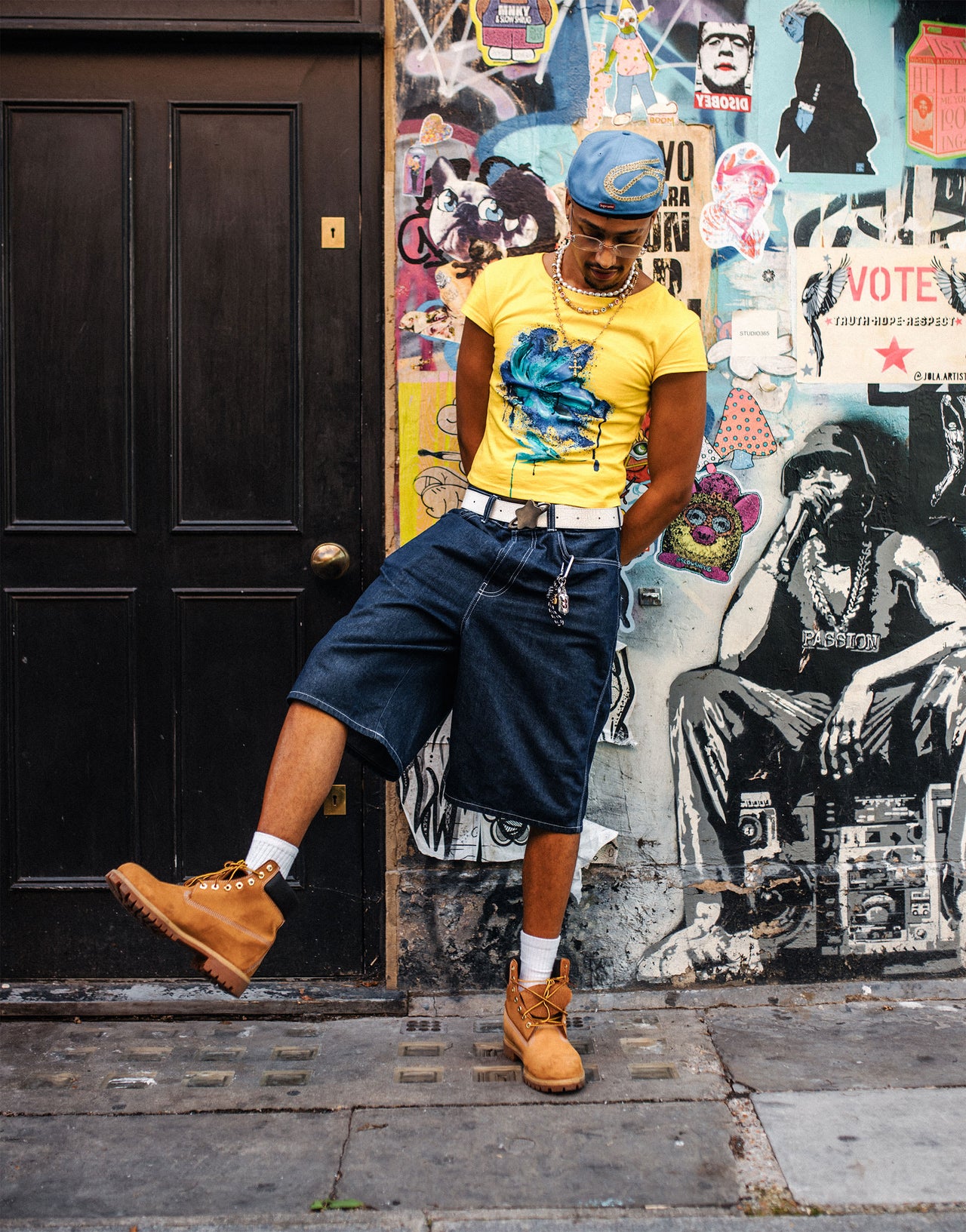 Labelrail x OliBrom crop fitted t-shirt with blurred flower graphic in yellow