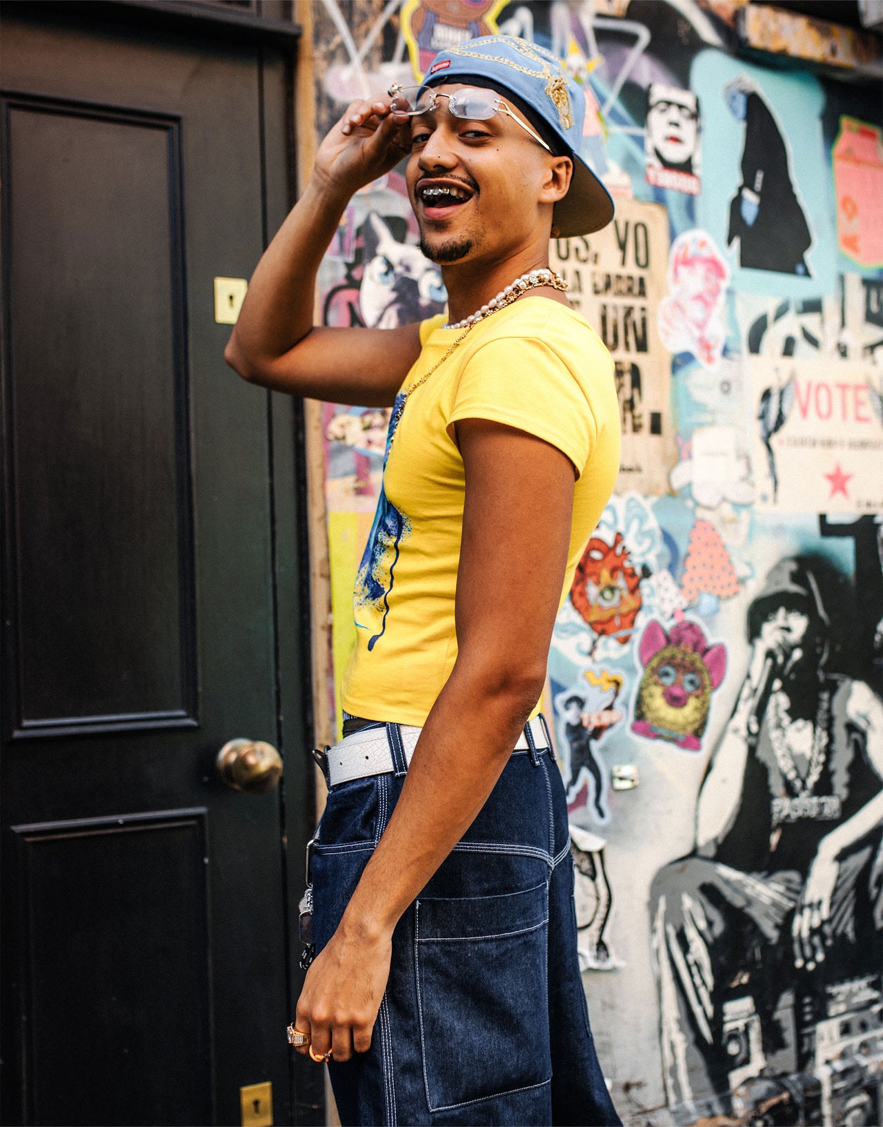 Labelrail x OliBrom crop fitted t-shirt with blurred flower graphic in yellow