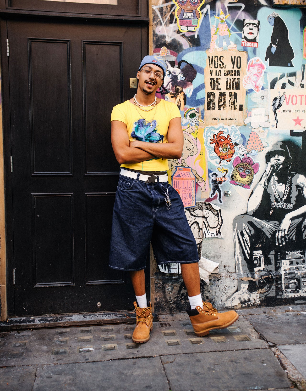 Labelrail x OliBrom crop fitted t-shirt with blurred flower graphic in yellow