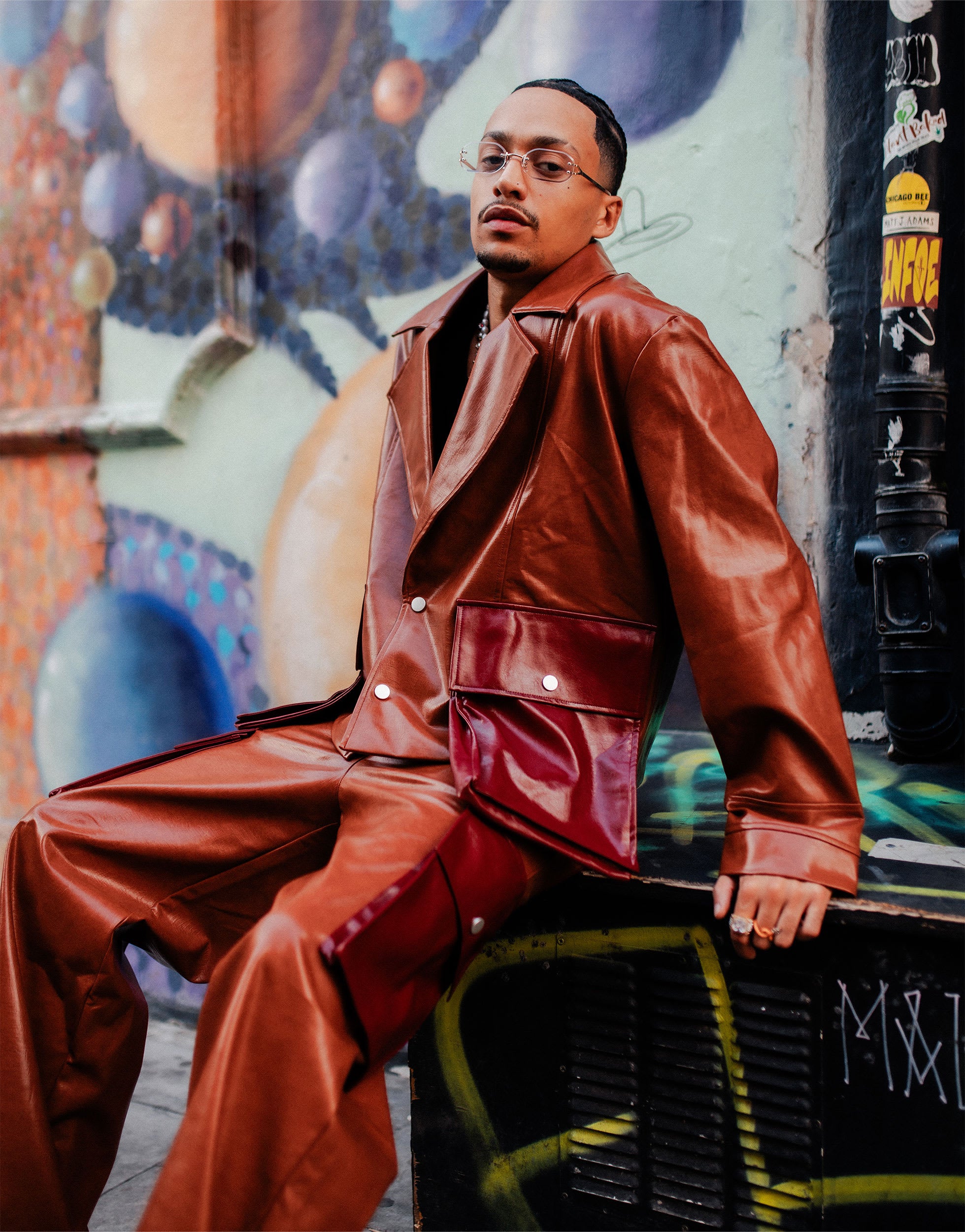 Labelrail x OliBrom straight leg baggy trousers with contrast pockets in tobacco co-ord