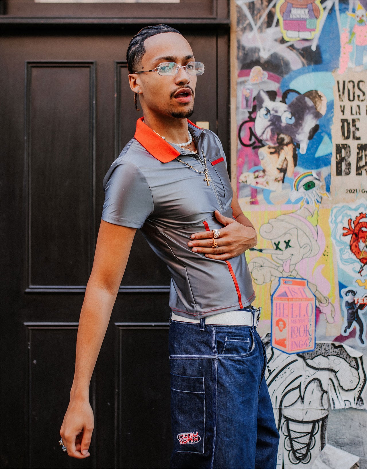 Labelrail x OliBrom fitted quarter zip polo top with contrast collar in grey metallic