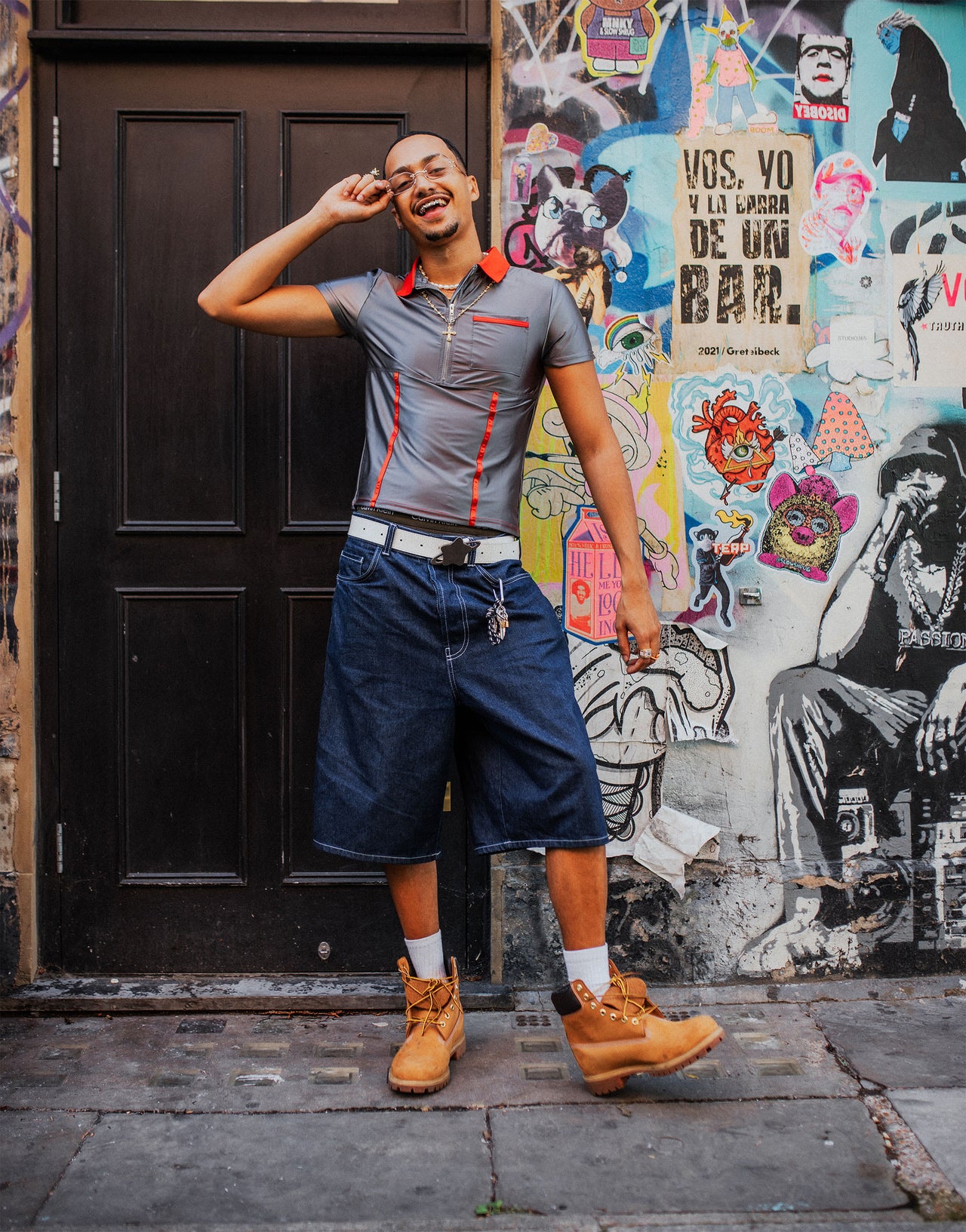 Labelrail x OliBrom fitted quarter zip polo top with contrast collar in grey metallic