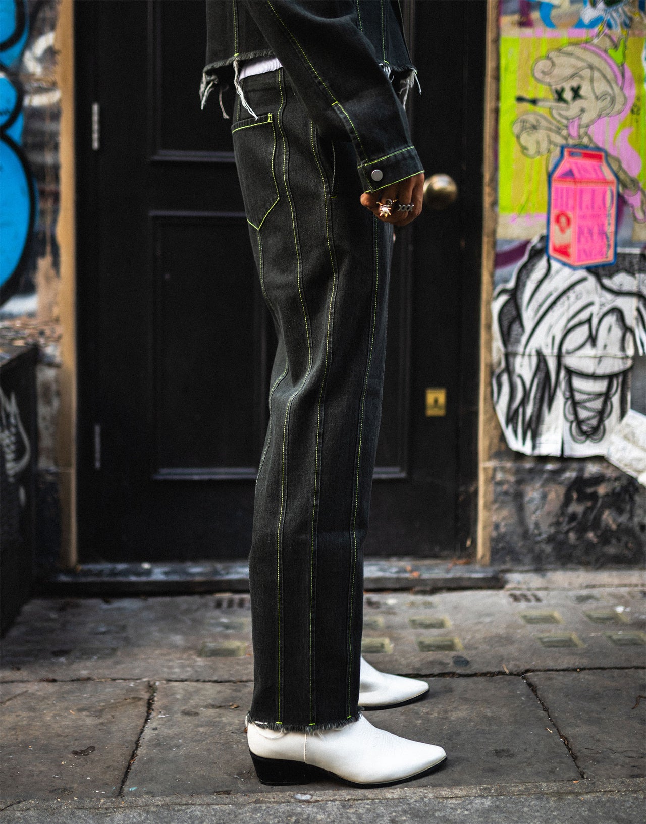 Labelrail x OliBrom seam detail straight leg jeans in washed black co-ord