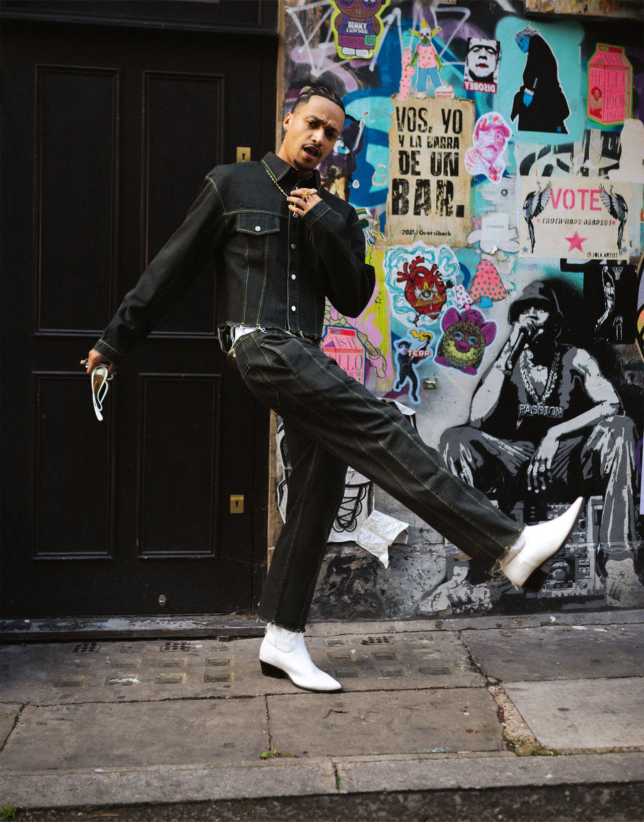 Labelrail x OliBrom seam detail straight leg jeans in washed black co-ord