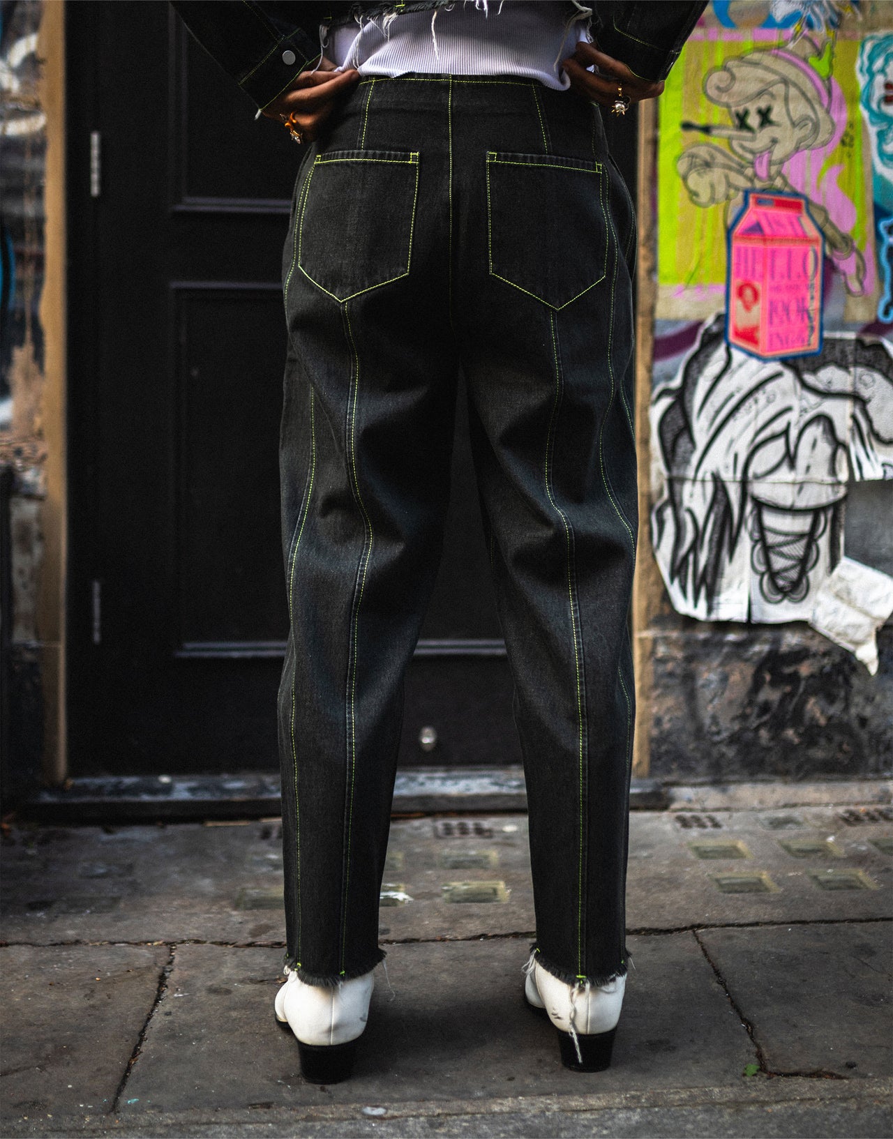 Labelrail x OliBrom seam detail straight leg jeans in washed black co-ord