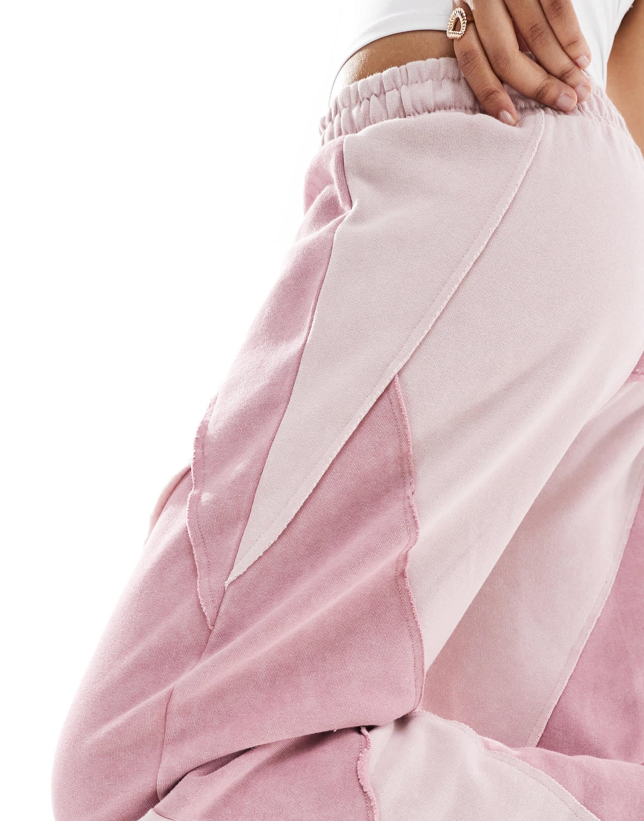 ASOS DESIGN co-ord straight leg jogger with patchwork detail in pink wash