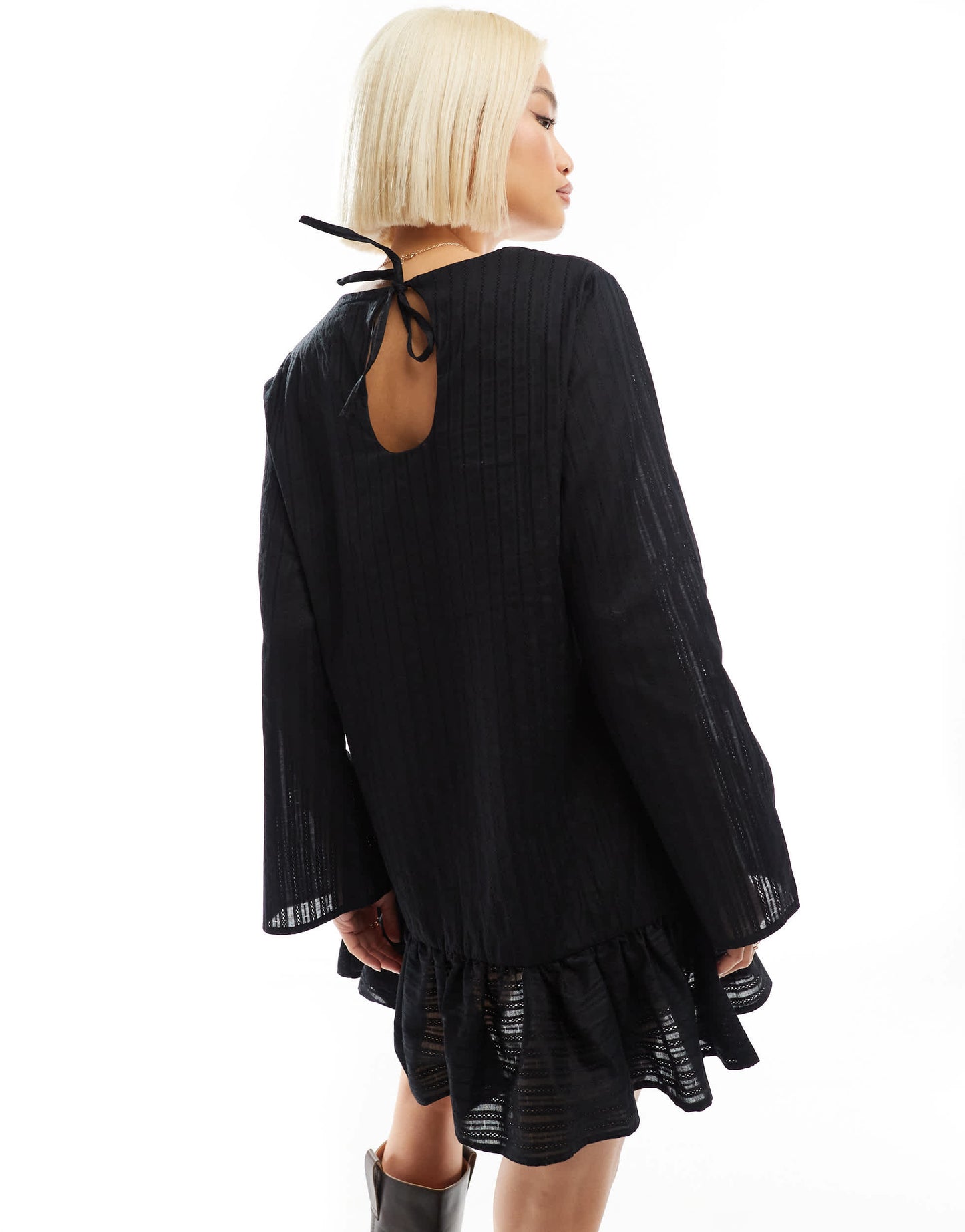 Reclaimed Vintage mini smock dress in black broderie