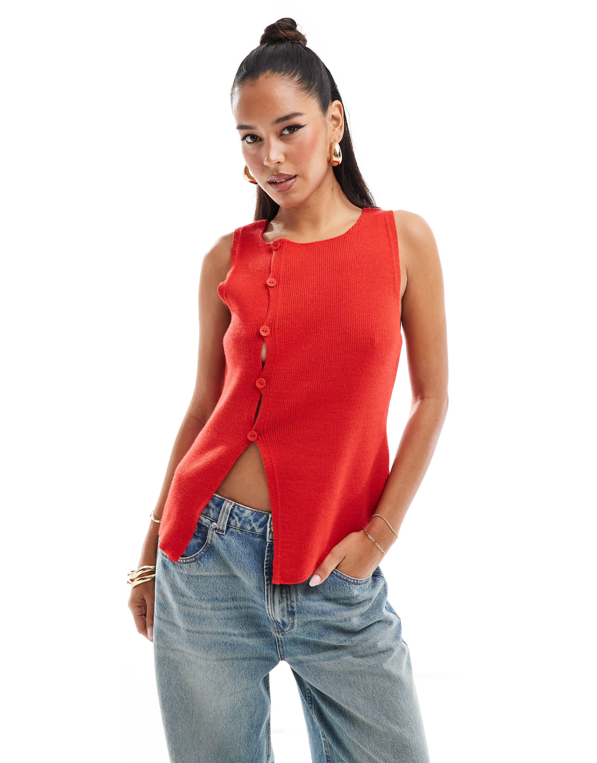 ASOS DESIGN knitted asymmetric waistcoat in red